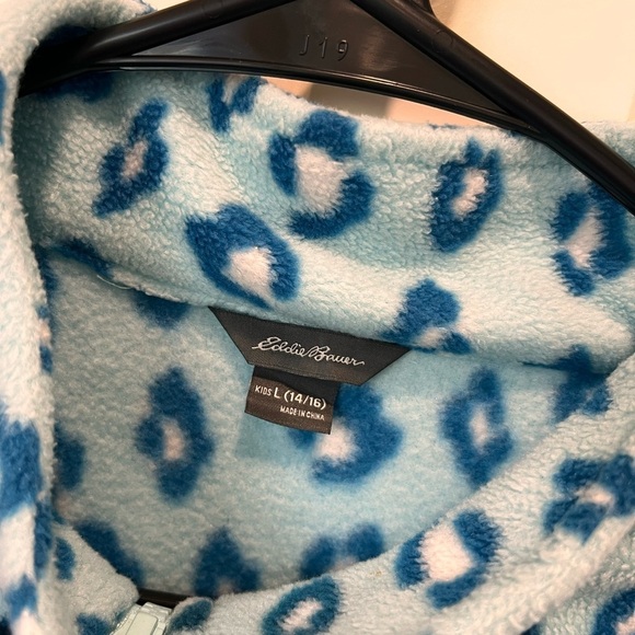 Eddie Bauer Girls Fleece Winter Jacket Size XL Pockets Full Zipper Blue Leopard - Picture 2 of 8